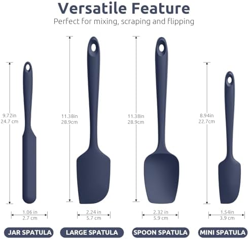 Heat Resistant Silicone Spatula Set: U-Taste 600ºF High Temp Seamless Food Grade Food Grade Flexible Rubber Silicon Kitchen Cooking Mixing Baking Scraper for Nonstick Cookware Set of 4 (Midnight Blue)