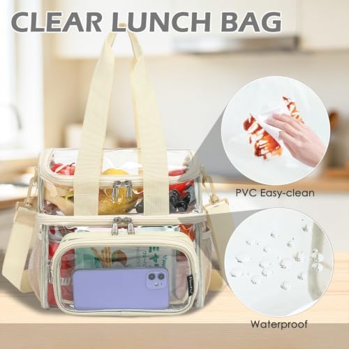 FlowFly Double Layer Cooler Insulated Lunch Bag Adult Lunch Box Large Tote Bag for Men, Women, With Adjustable Strap,Front Pocket and Dual Large Mesh Side Pockets