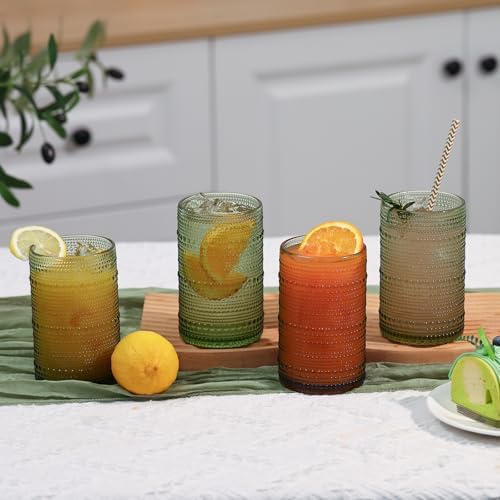 Moretoes 15oz Green Hobnail Drinking Glasses Set of 6