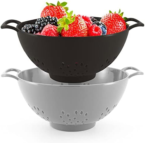 Meadow Lane 6-Inch Small Colanders, 3-Cup Food Strainers, Black/Gray, 2-Pack