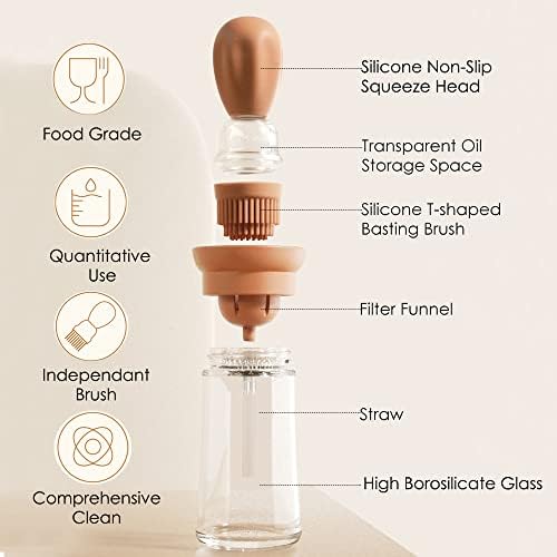 Oil Dispenser with Brush - 2 Pack Glass 2 IN 1 Olive Oil Dispensing Bottle with Basting Brush for Cooking Frying Baking Kitchen, 180ml, T-OB21 Blue+Grey