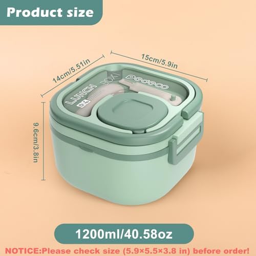PEDECO Single-Layer Bento Lunch Box for Kids & Adults with Removable Stainless Steel Lunch Container,Dressing Container,BPA-Free,Dishwasher Safe - Includes Utensil(Green,Not Insulated)