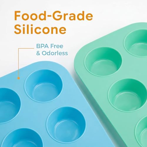 2 Pack Silicone Muffin Pan for Baking, Regular Size Nonstick Cupcake Pan, 6-Cup Silicone Muffin Tin BPA Free Dishwasher Safe, Great for Muffin Cupcake Brownie Egg Tart