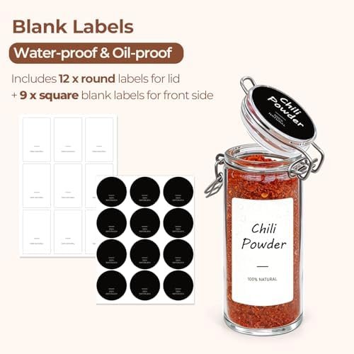 ComSaf Small Glass Spice Jars with Airtight Lids 4 oz 6 Pack with Labels