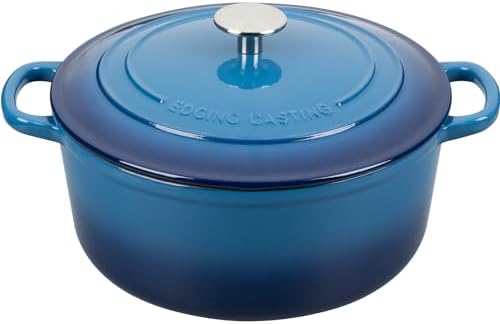 EDGING CASTING Enameled Cast Iron Dutch Oven Pot With Lid for Cooking, Bread Baking, Bread Oven, 5.5 Quart, Lake Blue