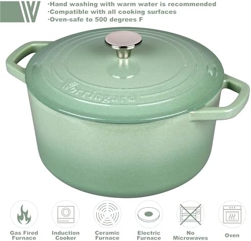 VORRINGARD Enameled Cast Iron Dutch Oven Pot with Lid, for Bread Baking, Round Bread Oven- include Sourdough Bread Baking Supplies Set, 6QT, Sage Green