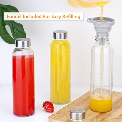 Zukro 18 oz Glass Water Bottles with Stainless Steel Lids, 100% Leak Proof