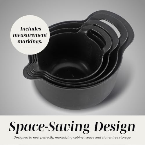 COOK WITH COLOR Nesting Plastic Mixing Bowl Set with Pour Spouts and Handles, Black Speckled, 4 Piece Non-Slip