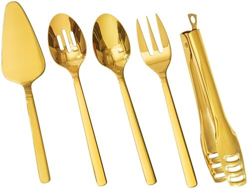 KINGSTONE 18/10 Large Hostess Gold Serving Utensils,Stainless Steel Serving