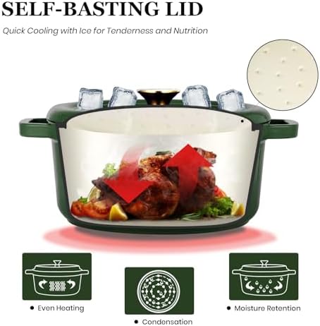 Overmont Enameled Cast Iron Dutch Oven - 5QT Pot with Lid Recipe Potholders