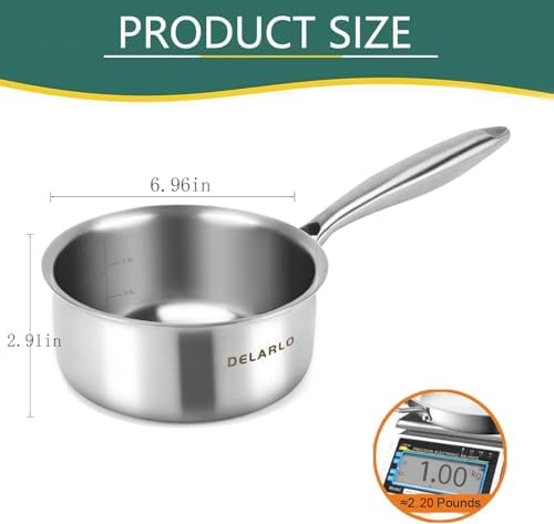 DELARLO Full-body Clad Tri-ply Stainless Steel 1.5 Quart Saucepan with Lid