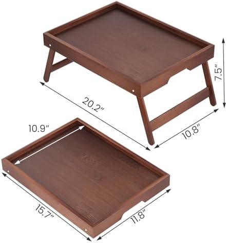 VERTORGAN 3 Pack Bamboo Bed Tray Table,Serving Tray(Brown)