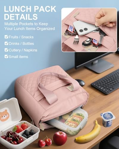 Capolo Lunch Bag for Women,Large Insulated Lunchbox Tote Reusable,L-Pink