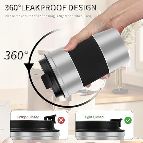 Insulated Travel Coffee Mug, Stainless Steel Coffee Cup with Leakproof Lid