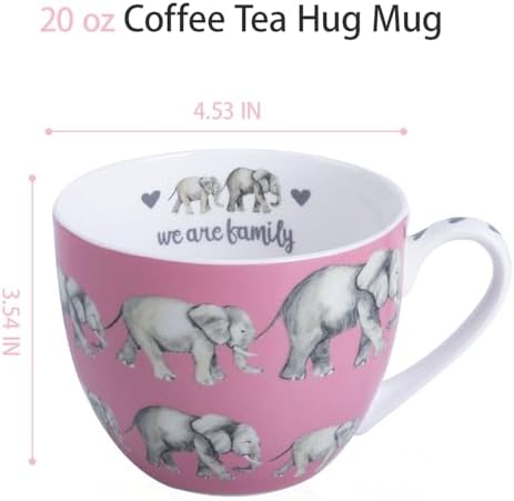 Premium 20 oz Bone China Elephant Hug Mug – Cute Elephant Design for Coffee & Tea, Ideal Holiday, Birthday, and Christmas Gift for Family and Friend, Designed in England by Harvest Green Studio