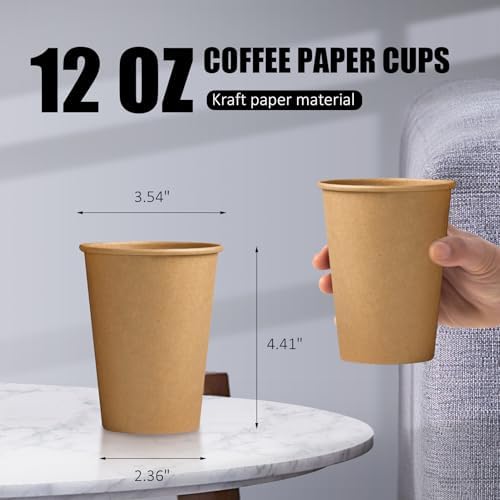 Clawsoff 1000 Pack 12 oz Paper Cups Brown Kraft Disposable Hot Coffee Cups