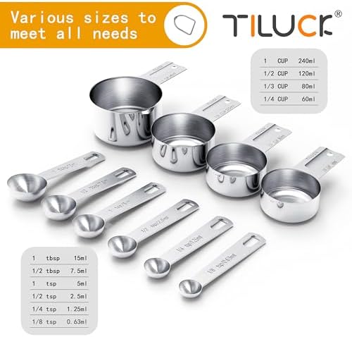 TILUCK Stainless Steel Measuring Cups & Spoons Set, Cups and Spoons