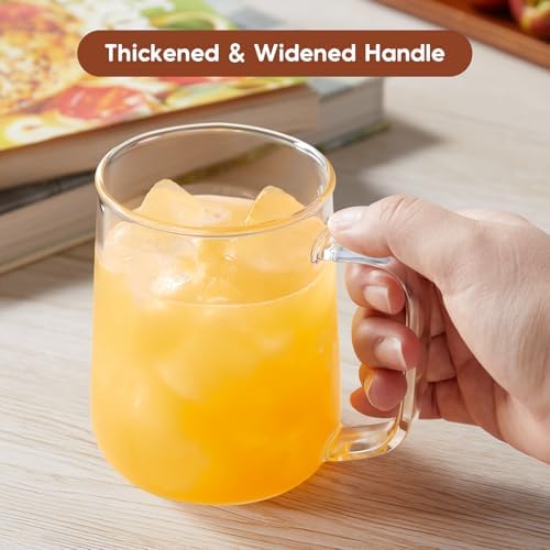 Large Glass Coffee Mugs, 24 oz Glass Coffee Cups Set of 2, Clear Borosilicate Glass Mugs with Handles for Cappuccino, Tea, Latte, Hot/Cold Beverages, Wine, Americano, Smoothies