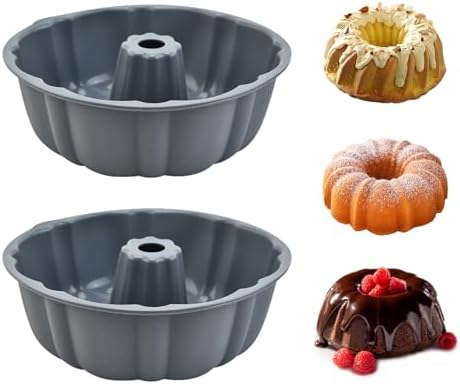 PADELE 2 Pack Silicone Cake Pan Nonstick,10 Inch, Silicone Cake Molds,Pound Cake Pan, Baking for Jello,Gelatin,Cake,Brownie and Bread (Grey+Grey)