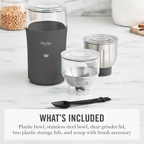 Martha Stewart Electric Coffee & Spice Grinder with Dual Bowls, Caviar Gray