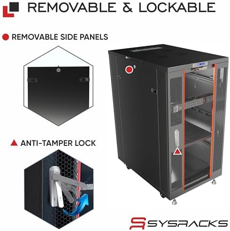 18U Home Server Rack Cabinet – 19" Floor Standing Network Rack, 32" Deep Homelab Rack with Locking Glass Door, Cooling Fans, PDU & Shelf for NAS, Router, Switch and AV Equipment