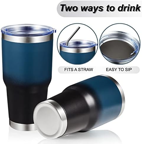 MEWAY 30oz Insulated Tumbler With Lids and Straws,Stainless Steel Double Vacuum Coffee Tumbler Cup, Brush, Durable Powder Coated Coffee Cup for Cold & Hot Drinks, Office, Travel(Blue Black,4 PACK)