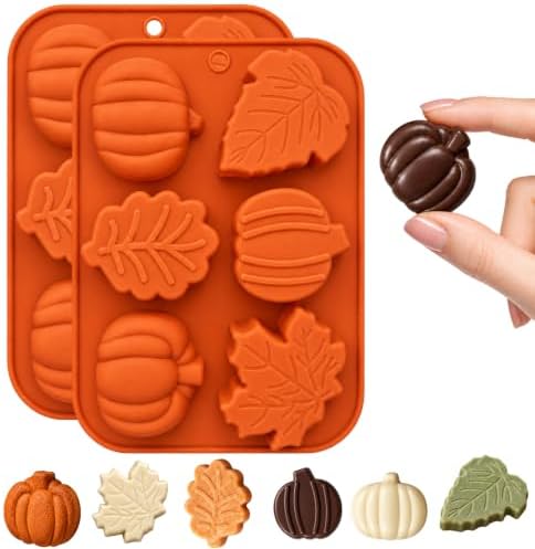 HKNMTT 2Pcs Pumpkin Silicone Molds 6-Cavity Fall Maple Leaf Silicone Molds