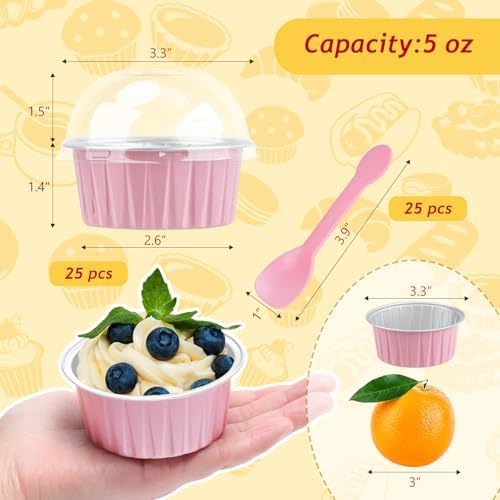 LNYZQUS 5oz Dot Cake Cups with Dome Lids, Cupcake Tins Mini Cake Pans