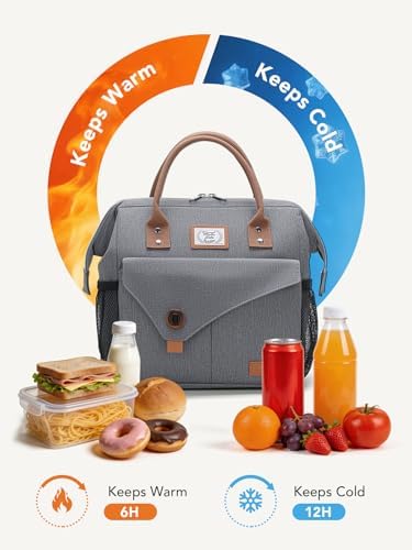 Lekesky Insulated Lunch Bag Portable Lunch Bag for Women Work-11L, Grey