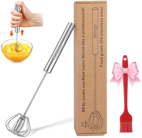 12 Inch Stainless Steel Egg Whisk - Hand Push Rotary Whisk Blender - Versatile Milk Frother, Hand Push Mixer Stirrer for Beating & Stirring, Whisking, Blending