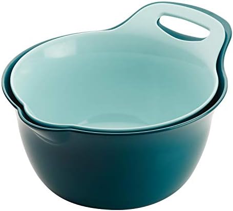 Rachael Ray Tools and Gadgets Nesting / Stackable Mixing Bowl Set with Pour Spouts and Handle - 4 and 5 Quarts, Light Blue and Teal