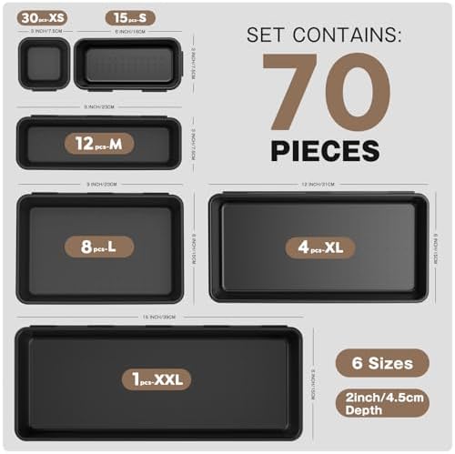 A-LUGEI【𝟳𝟬pcs 𝟲𝗦𝗶𝘇𝗲】 Tool Box Organizer and Storage drawer organizer