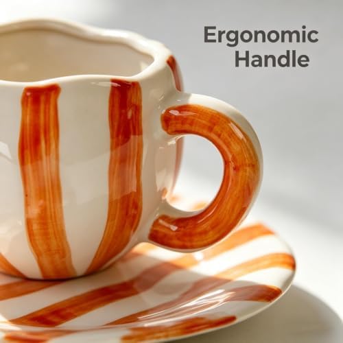 Espresso Cups Ceramic Coffee Mug Series European Striped Dot Coffee Cup And Saucer Mug Cake Plate Afternoon Tea Set Tea Cup And Saucer (Brown)