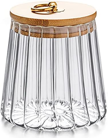 Glass Coffee Nuts Canister, Airtight Jar Bamboo Lid 54 FL OZ, Large Conical