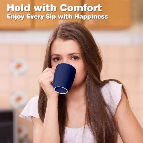 Large Ceramic Coffee Mugs Set of 6 16oz(475ml) Tea Cups Gifts Dark Blue