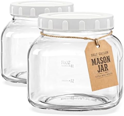 0.6Gal Airtight Glass Jar with Lid, Wide Mouth Mason Jar for Storage, 2 Pcs