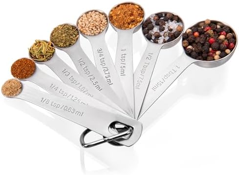Doosu 18/8 Stainless Steel Measuring Spoons with Engraved Metric (Set of 8)