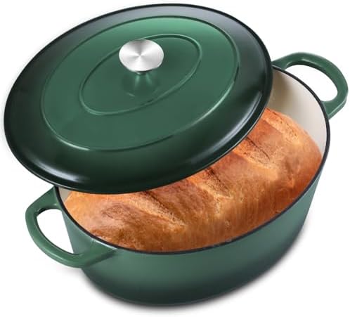 Leonyo 7-Quart Enameled Cast Iron Oval Dutch Oven Pot with Lid, Emerald