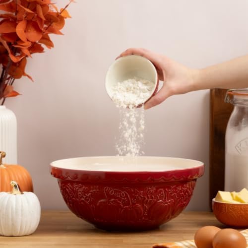 Mason Cash In the Pumpkin Patch S18 Mixing Bowl, Cranberry, Stoneware, 2.85 Qt, Embossed Pumpkin Design
