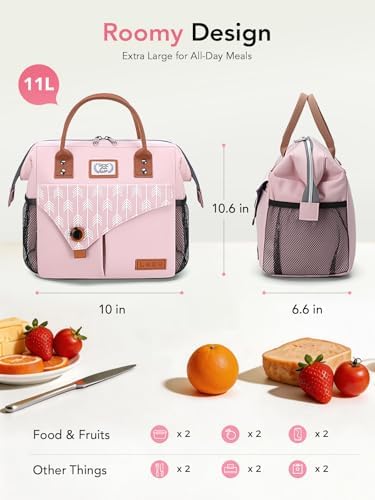 Lekesky Pink Lunch Bag for Women Insulated Lunch Box Leakproof Lunchbox for Adult Work