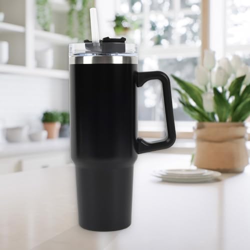Envie 30 oz Tumbler Mug with Lid and Straw, Reusable Insulated Mug with Handle, Stainless Steel Travel Tumbler for Iced & Hot Beverages, Black