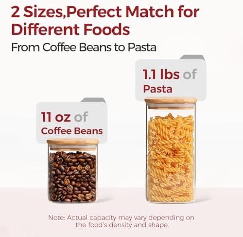 Glass Pantry Storage Containers with Lids 1/1.6 Qt 6 Pack Square