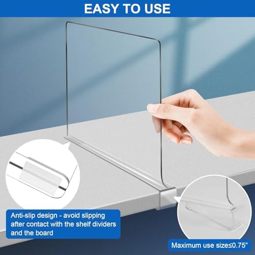 Acrylic Shelf Dividers for Closet Organization 16Pack Closet Shelf Divider Closet Dividers for Shelves Shelf Organizer for Closet Shelf Organizer for Wood Closet Separator Clear