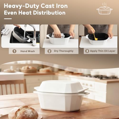 Enameled Cast Iron Dutch Oven for Bread Baking – 3QT Oval Round Heavy Duty Bread Pan with Lid, Non-Stick Ceramic Coating,Loaf Cast Iron Bread Oven for Sourdough, Baking, Roasting, Braising, Stovetop & Oven Safe