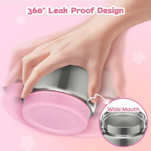 Bento Lunch Box Kids and 9oz Soup Thermo – 5.5-Cup Leakproof Kids Bento Box with Ice Pack & 9oz Insulated Food Jar – Hot & Cold Food Lunch Container for Boy Girl School, Pink Set