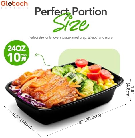 Glotoch Meal Prep Containers with Lids, 24 oz, 10 Pack (20-Piece)