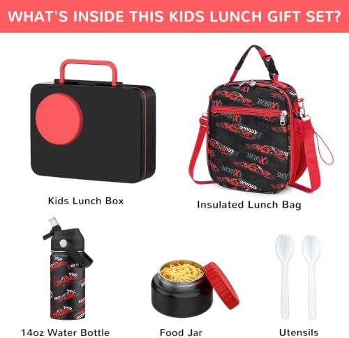 Kids Bento Lunch Box with Food Jar, Water Bottle, Lunch Bag, Car