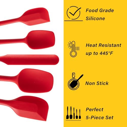 Silicone Spatula Set,5 Piece Food Grade Rubber Spatulas,RED
