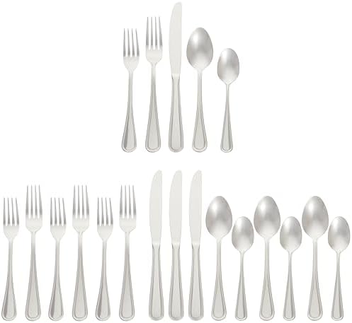 Amazon Basics Silverware Set, Stainless Steel Flatware, Dishwasher Safe, Service for 4, 20-Piece Forks and Spoons, Crown Edge, Everyday Use (Pack of 10)
