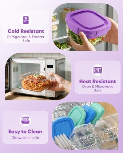 Canfanni Glass Salad Container, 56oz Bowl with Airtight Lids, Tray, Fork